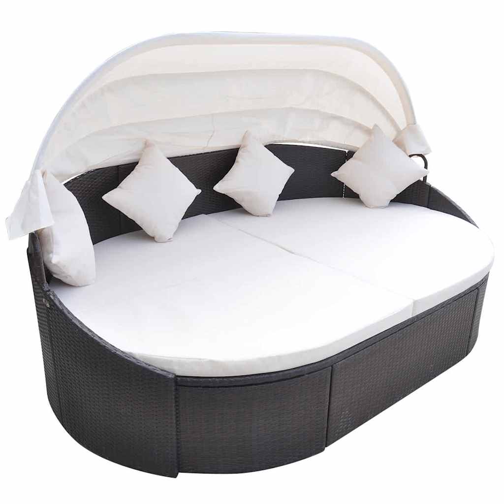vidaXL Day Bed with Canopy Poly Rattan Brown