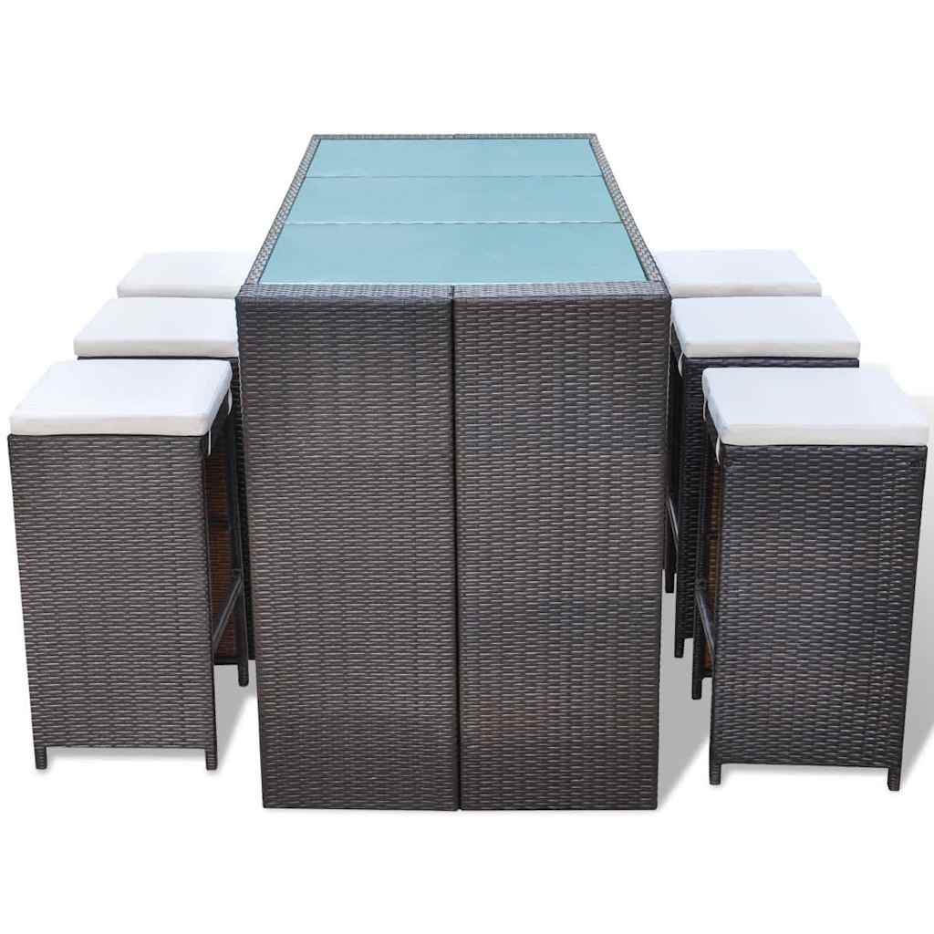 vidaXL 7-Piece Garden Bar Set with Cushions Poly Rattan Brown