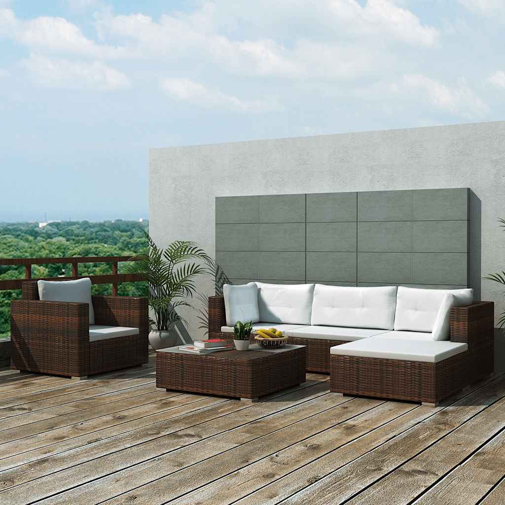 vidaXL 6-piece Lounge Set with Cushions Poly Rattan Brown