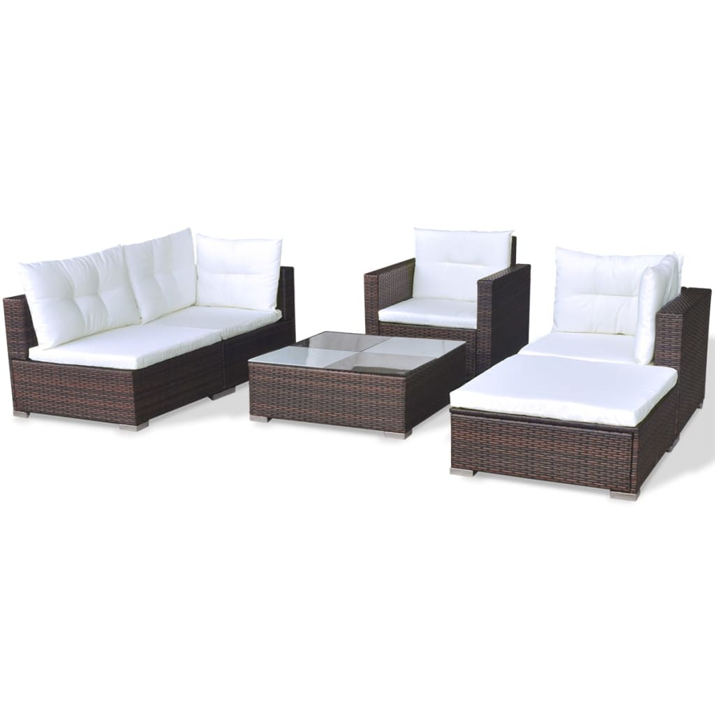 vidaXL 6-piece Lounge Set with Cushions Poly Rattan Brown