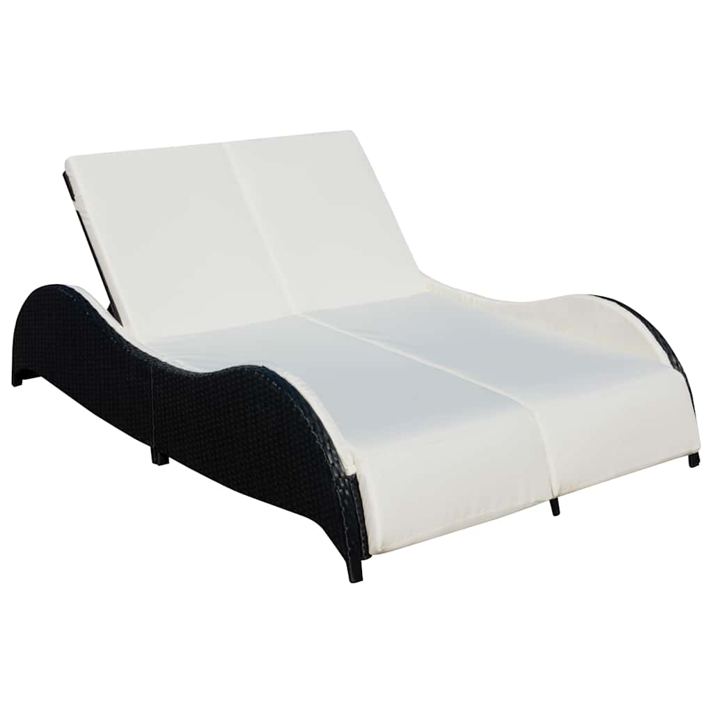 vidaXL Double Sun Lounger with Cushion Poly Rattan Brown