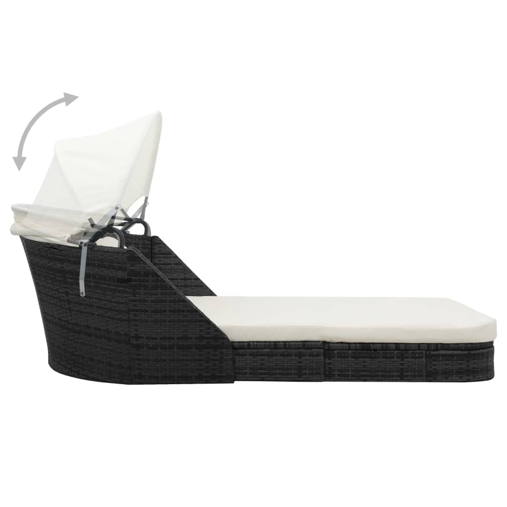 vidaXL Ligbed met luifel poly rattan bruin
