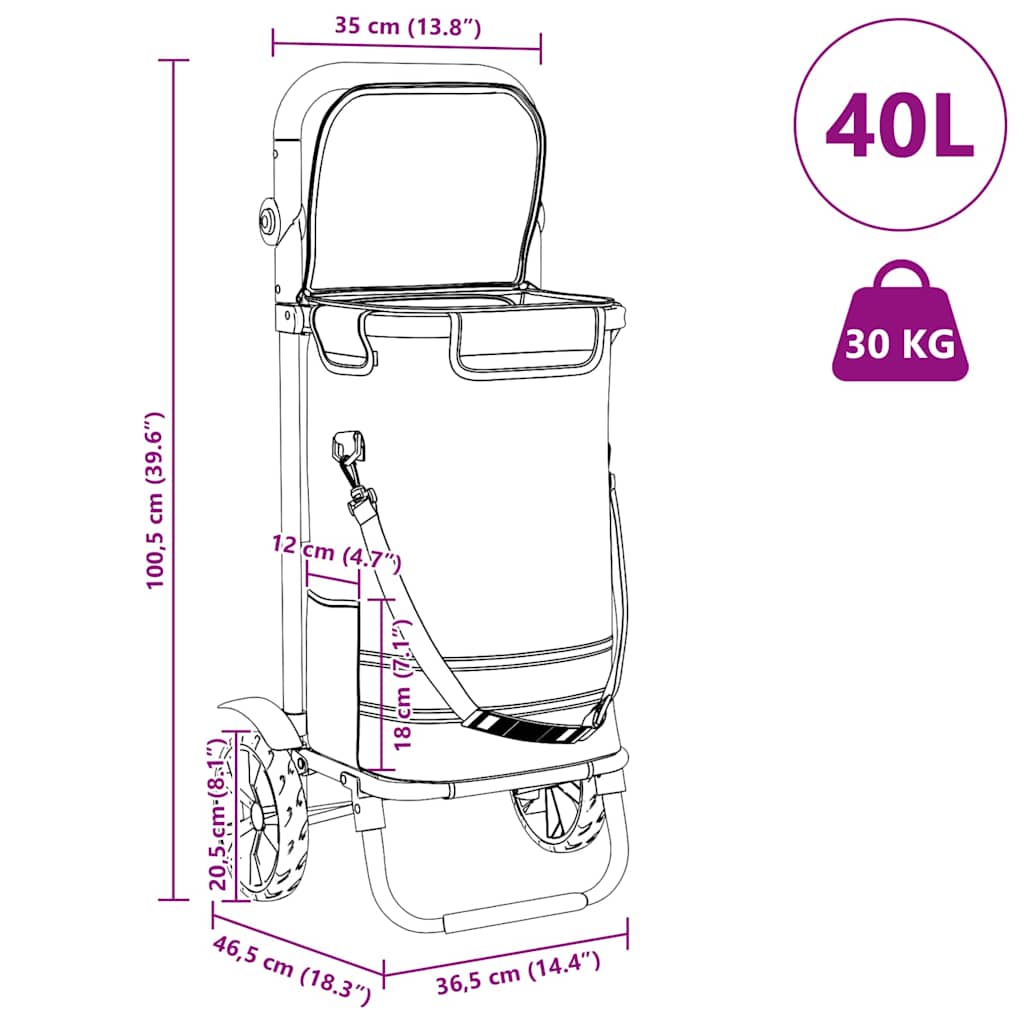 vidaXL Winkelwagen Zwart 36,5 x 46,5 x 100,5 cm Oxford stof
