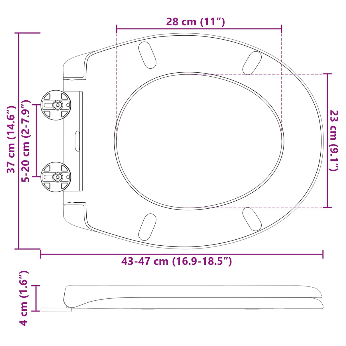 vidaXL Toiletbril Antraciet 47 x 37 x 4 cm Duroplast