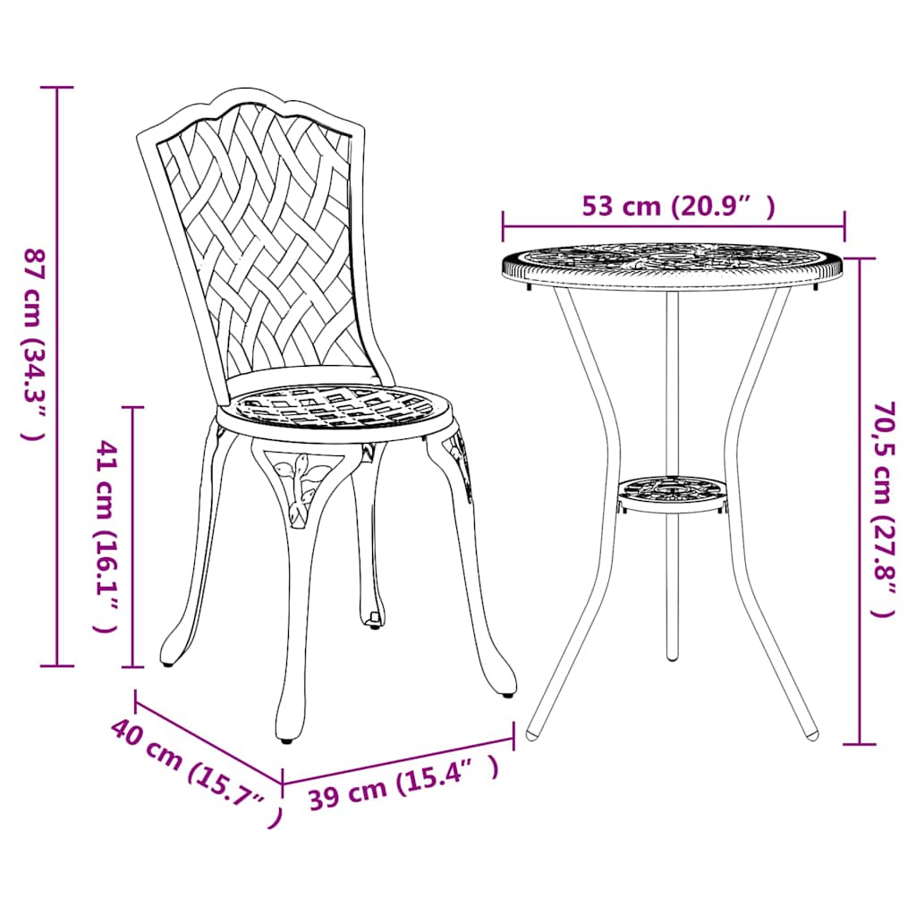 vidaXL Tuin Bistro Set 3 pcs Brons Aluminium