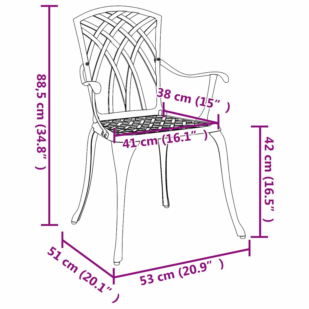 vidaXL Garden Chair 2 pcs Bronze 53 x 51 x 88.5cm Aluminium