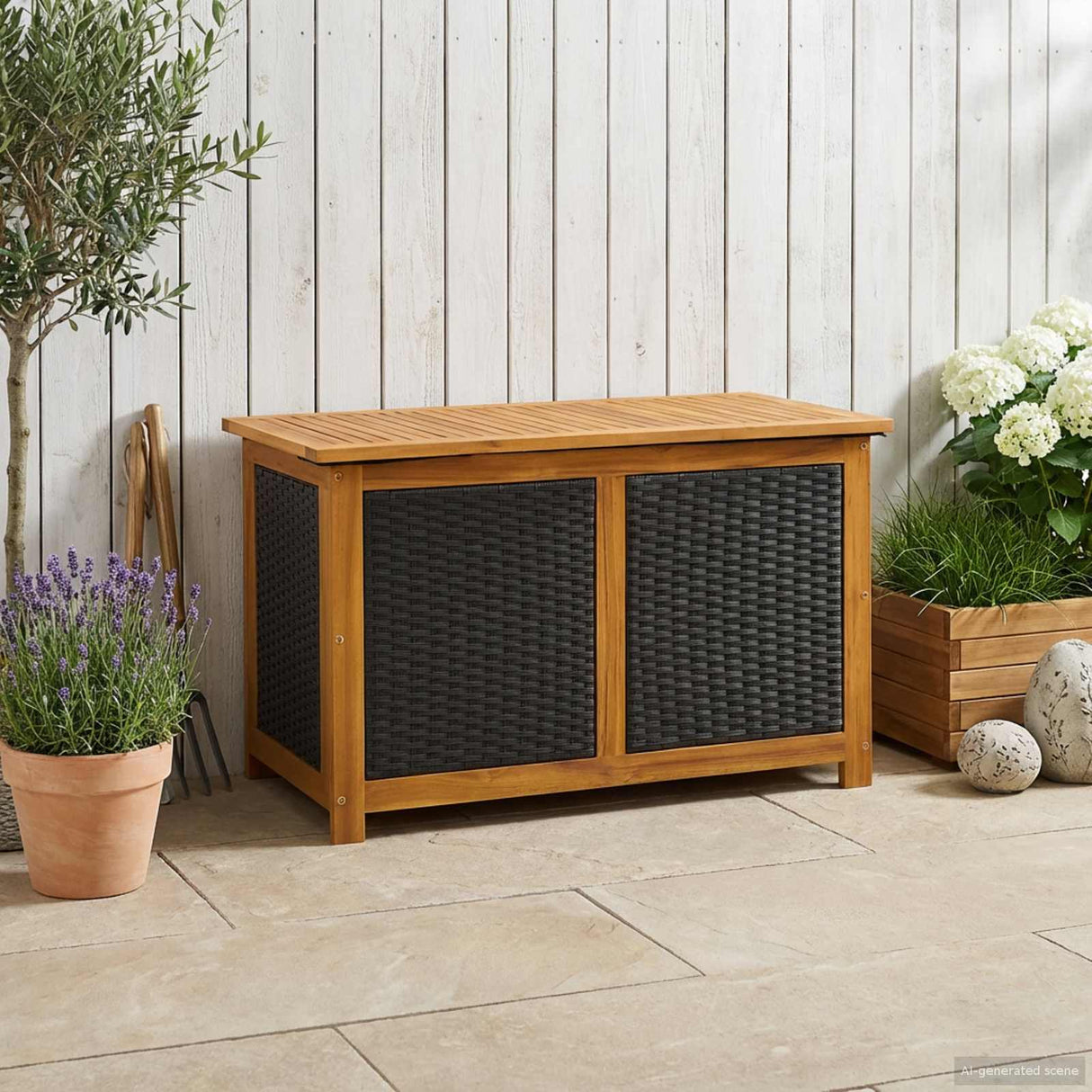 vidaXL Tuinopslagdoos 185 L Massief Acacia Hout 60 x 50 x 56 cm Zwart