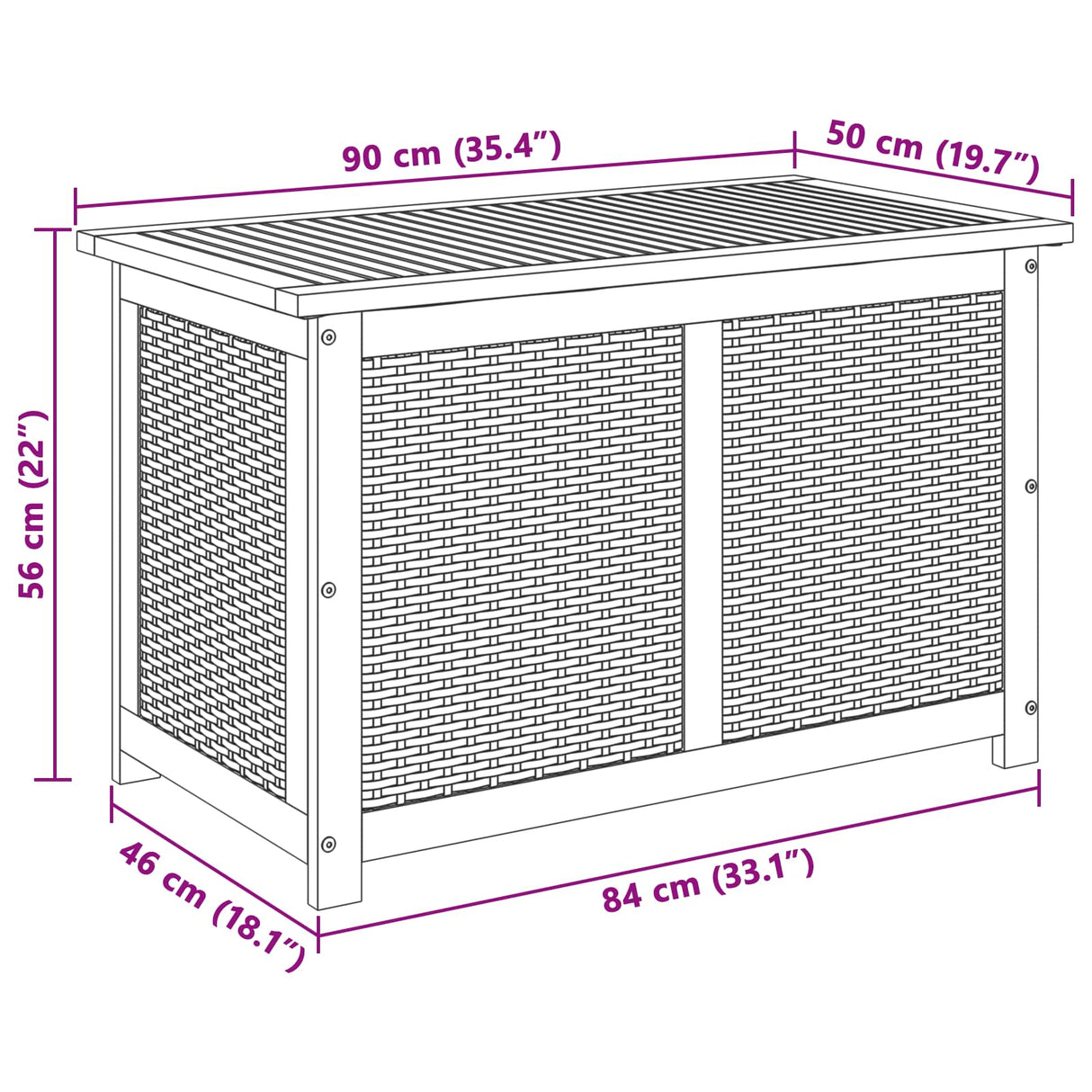 vidaXL Tuinopslagdoos 185 L Massief Acacia Hout 60 x 50 x 56 cm Zwart