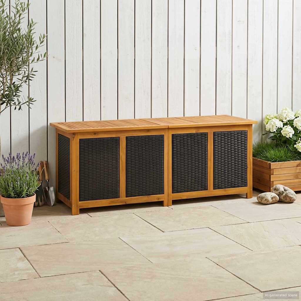 vidaXL Tuinopslagdoos 185 L Massief Acacia Hout 60 x 50 x 56 cm Zwart