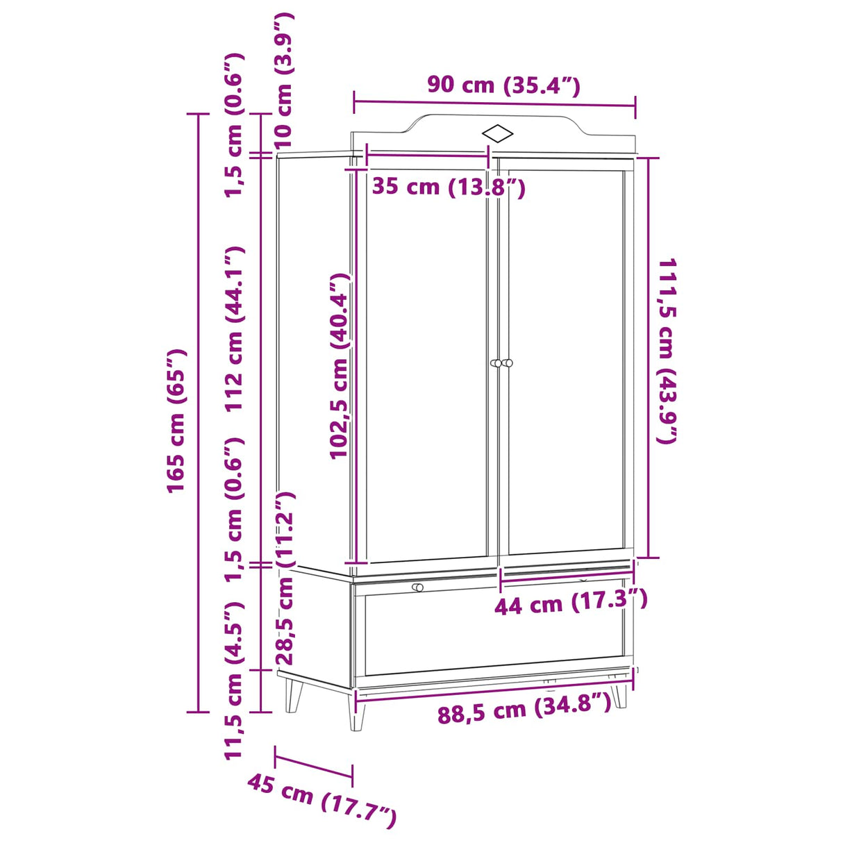 vidaXL Krijtbord Garderobe ROROS Wit 90 x 45 x 165 cm Bewerkt hout