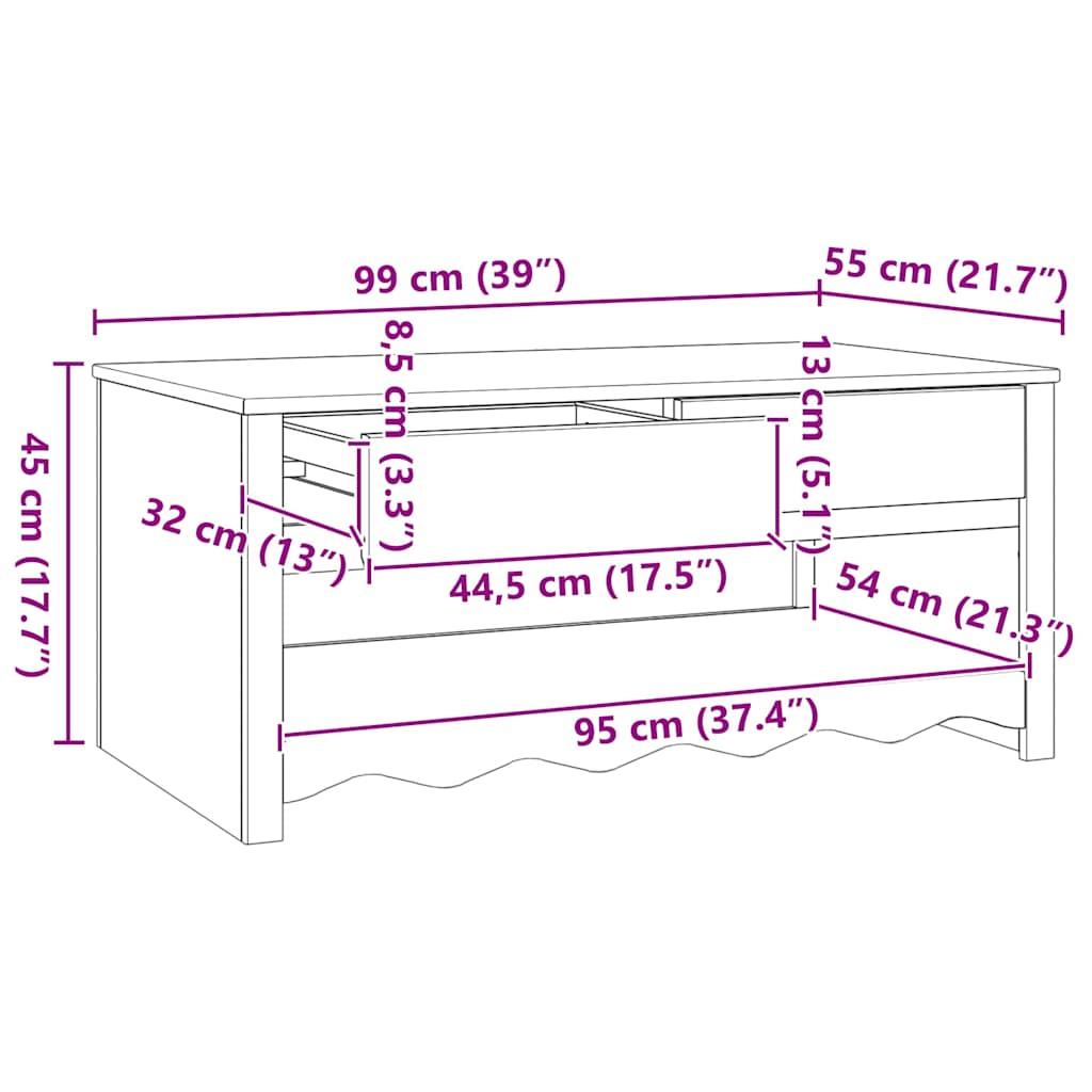 vidaXL Salontafel Drammen Eiken 99 x 55 x 45 cm Massief grenenhout