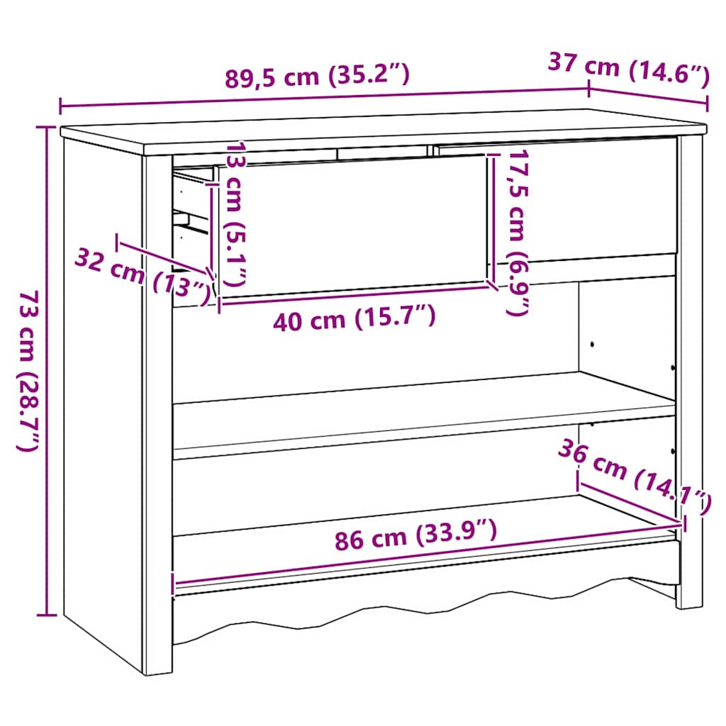 vidaXL Wandtafel Drammen Eiken 89,5 x 37 x 73 cm Massief grenenhout