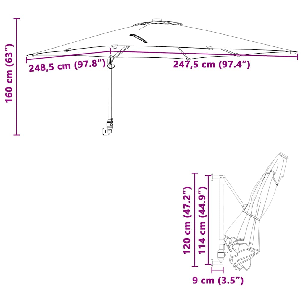 vidaXL Garden Parasol Sand 248.5 x 247.5 x 160 cm Polyester and Steel