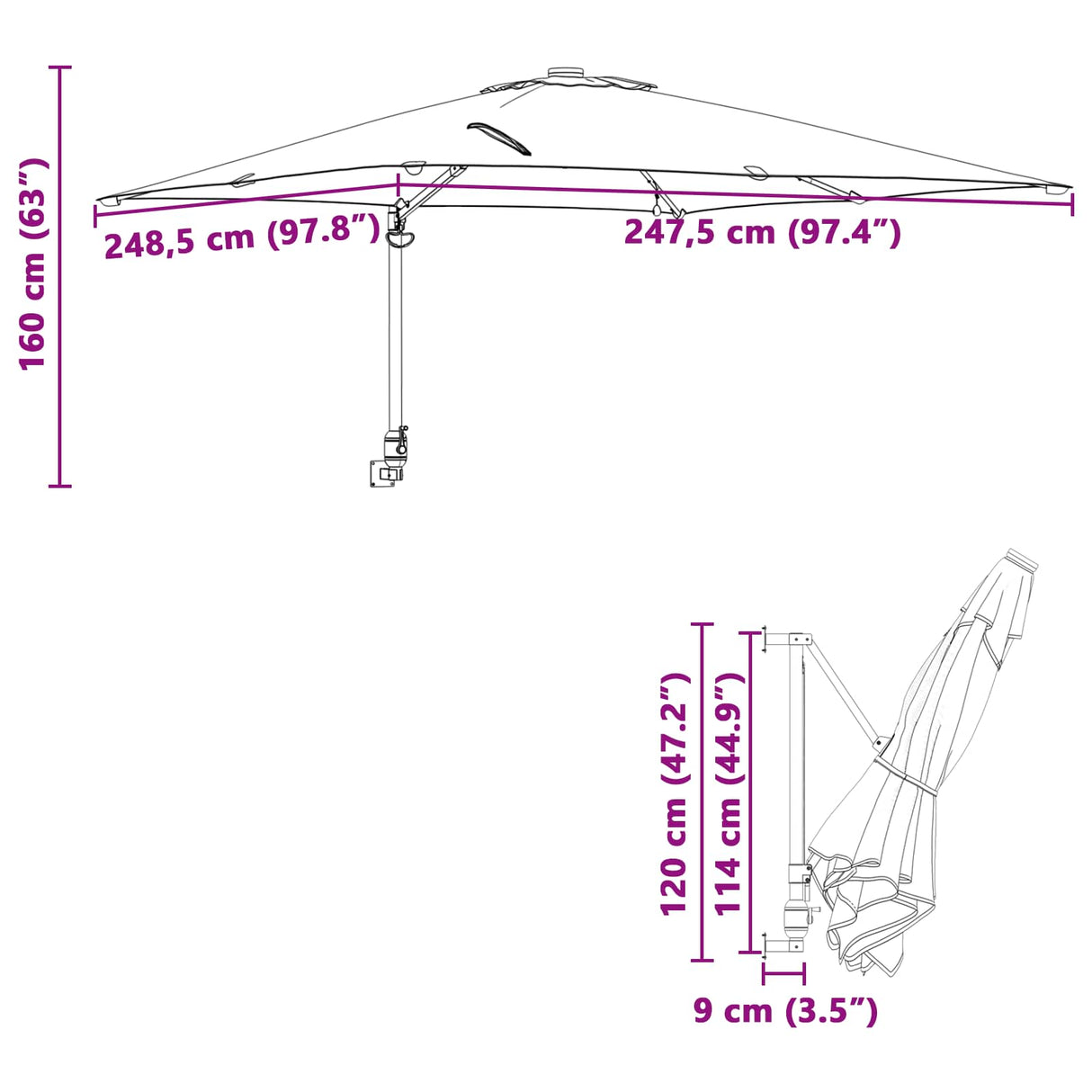 vidaXL Tuinparasol Zand 248,5 x 247,5 x 160 cm Polyester en Staal