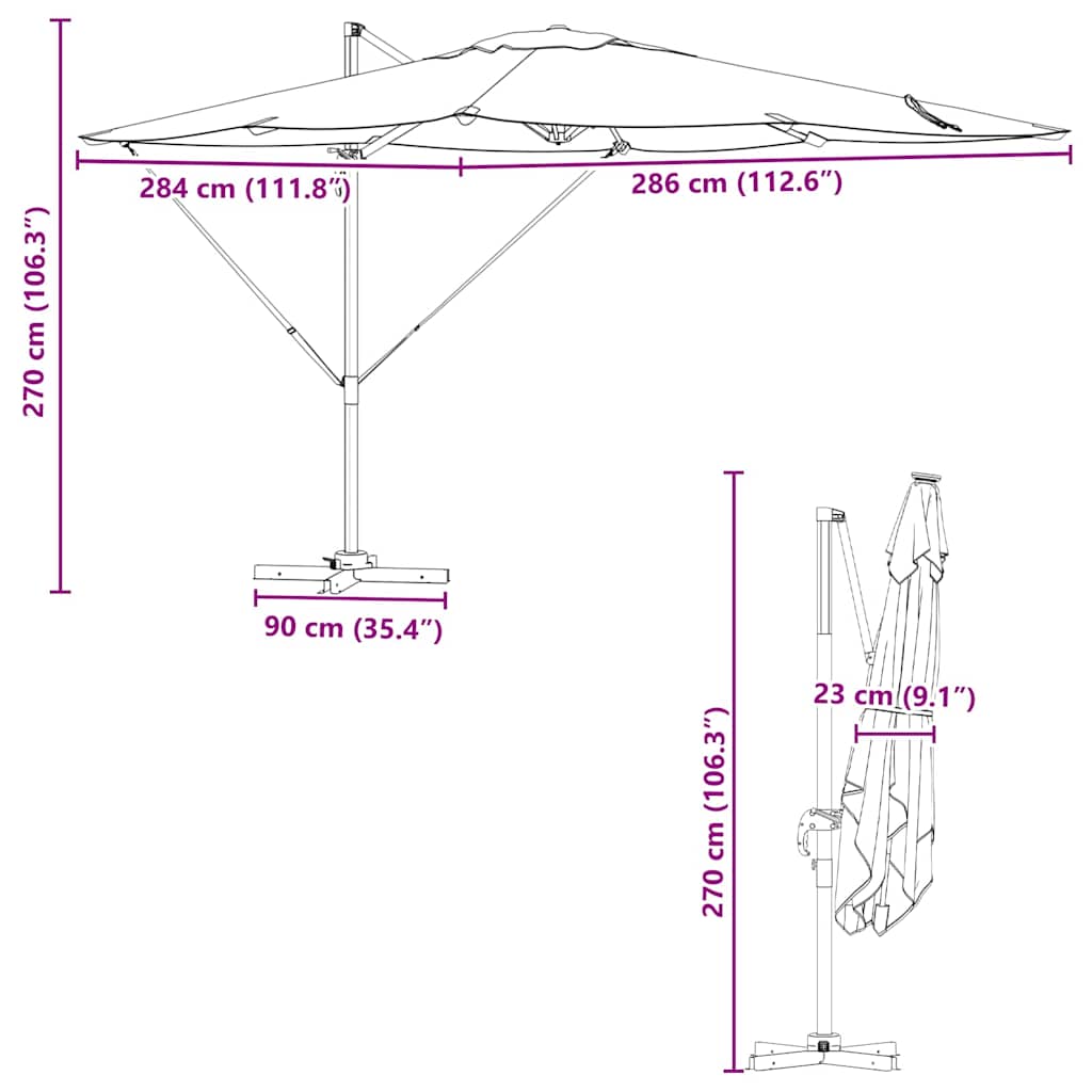 vidaXL Rome Parasol Beige 286 x 284 x 265 cm Aluminium and Polyester