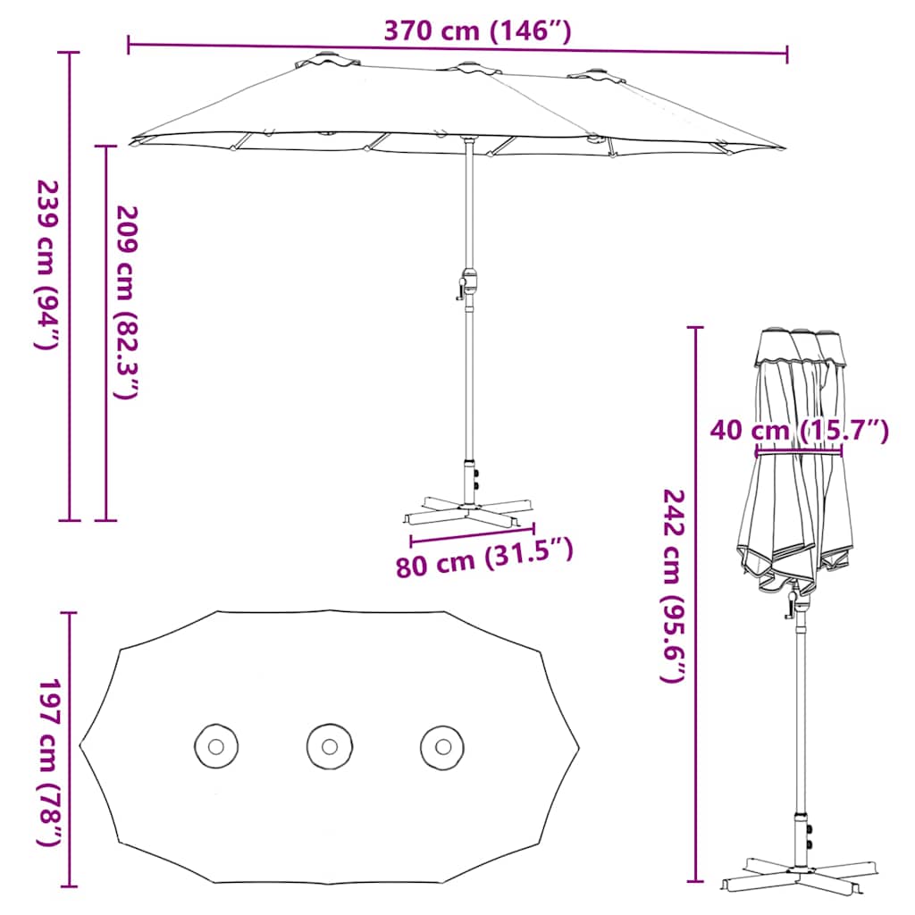 vidaXL Tuinparasol Zand 370 x 197 x 239 cm Polyester en Aluminium