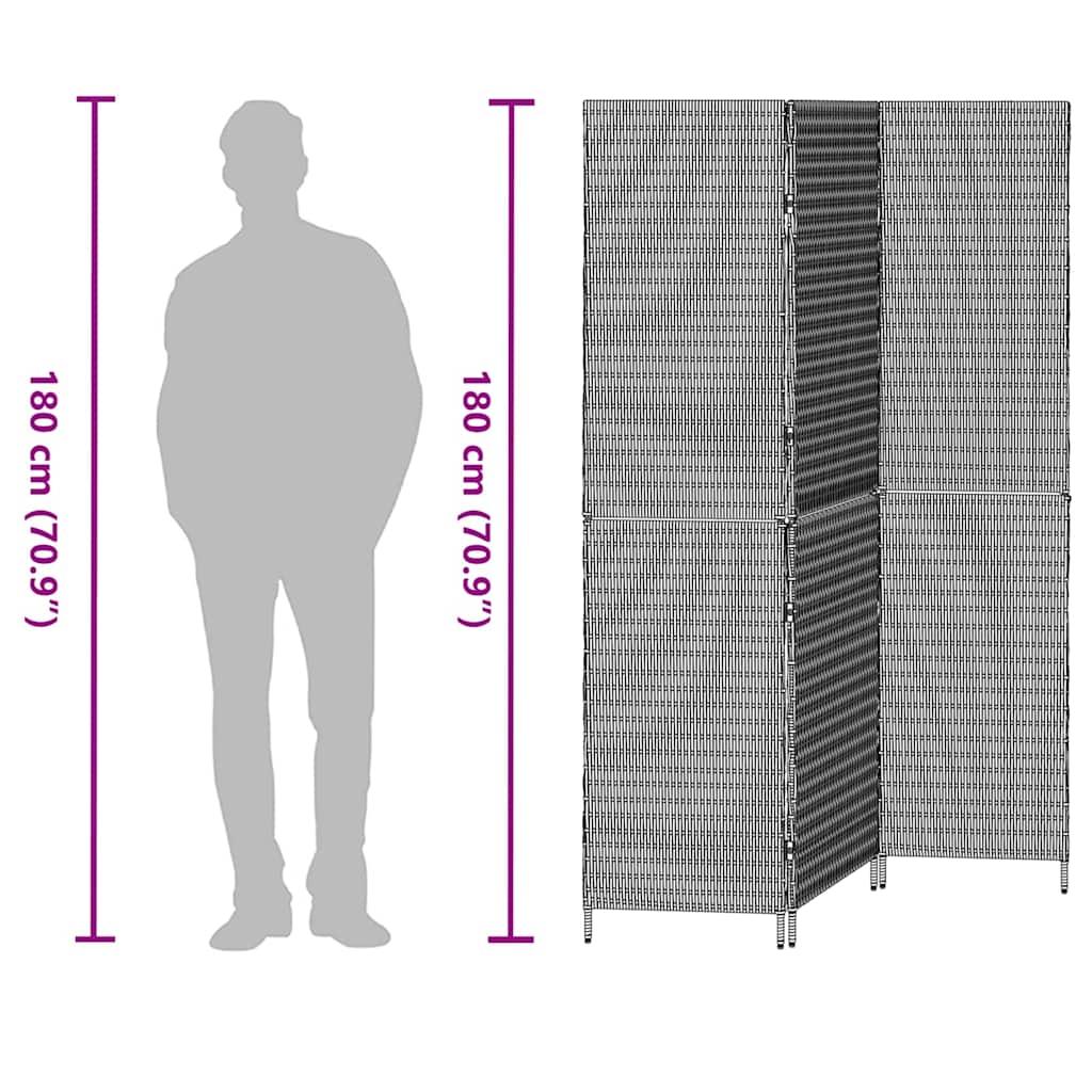 vidaXL Kamerverdeler Zwart 146 x 180 cm poly rattan