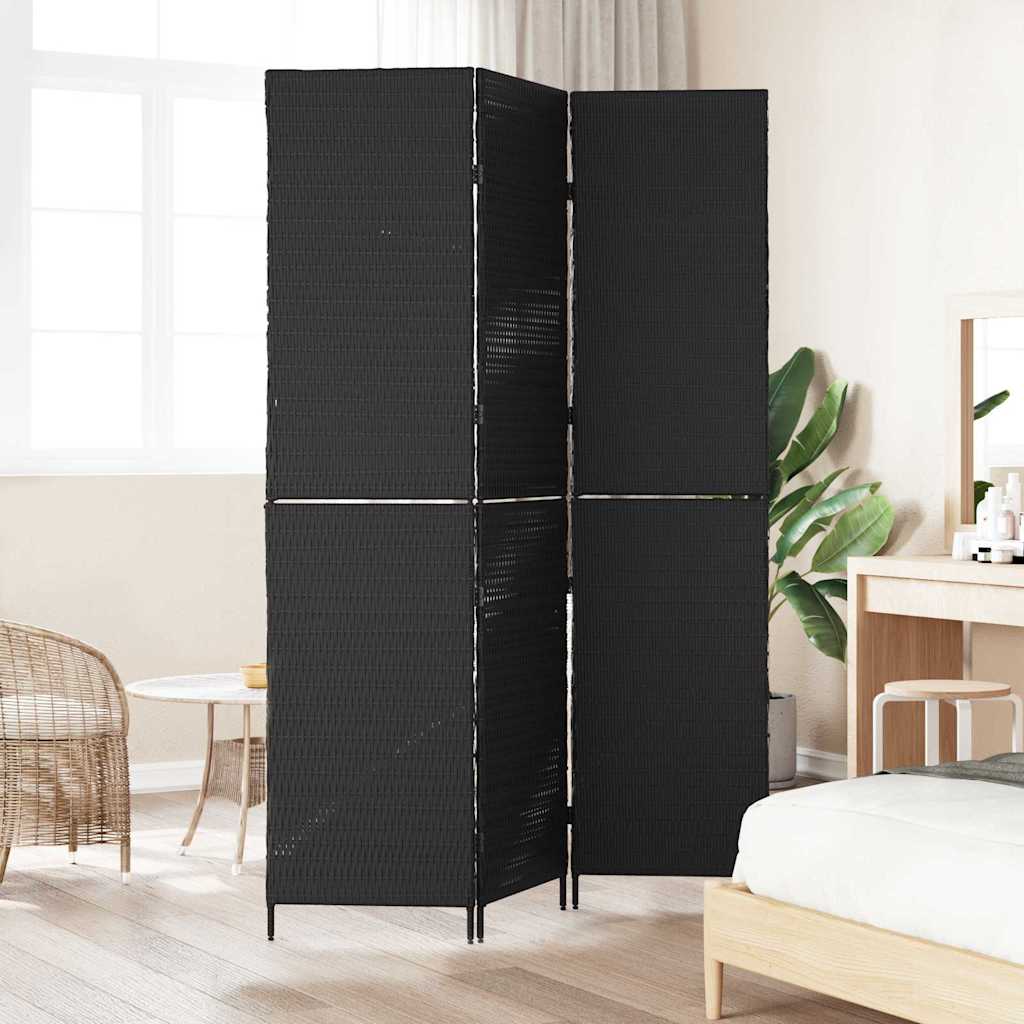 vidaXL Kamerverdeler Zwart 146 x 180 cm poly rattan