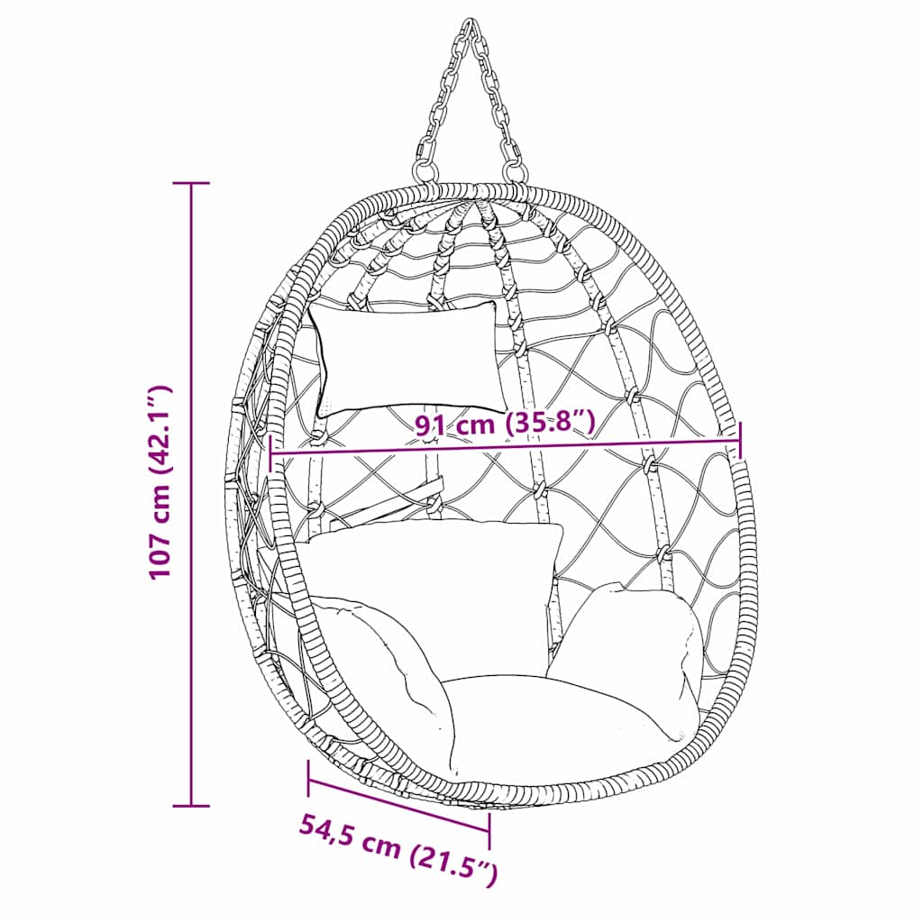 vidaXL Hangende ei-stoel Antraciet 91,5 x 54,5 x 107 cm poly rattan