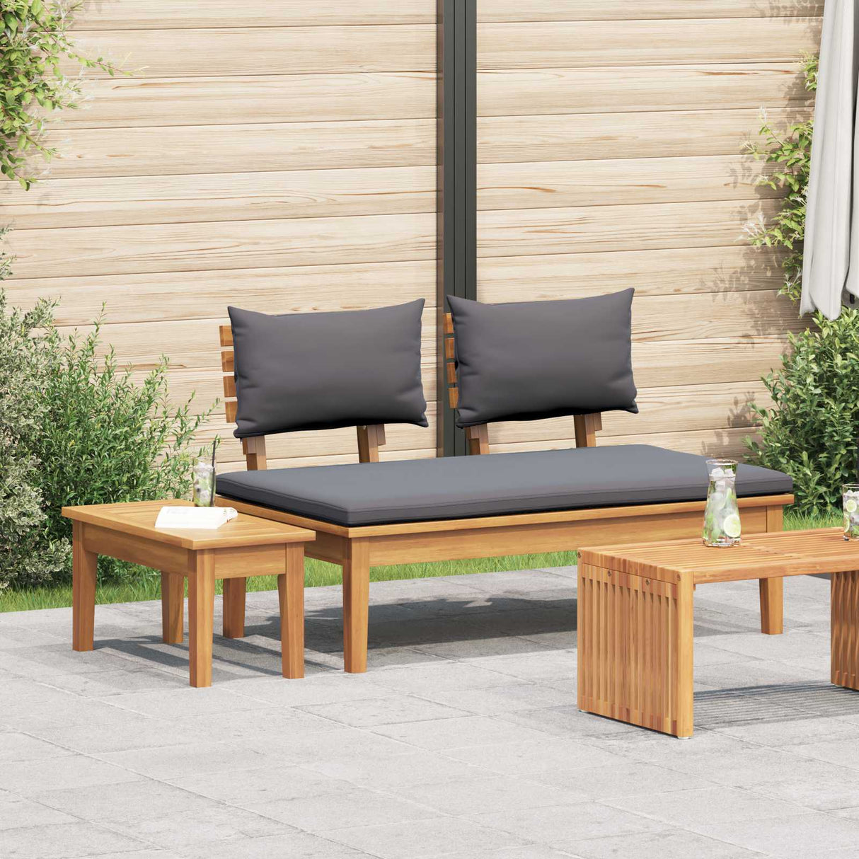 vidaXL Tuinstoel en Tafel Set 2 pcs Crème en bruin Massief teakhout