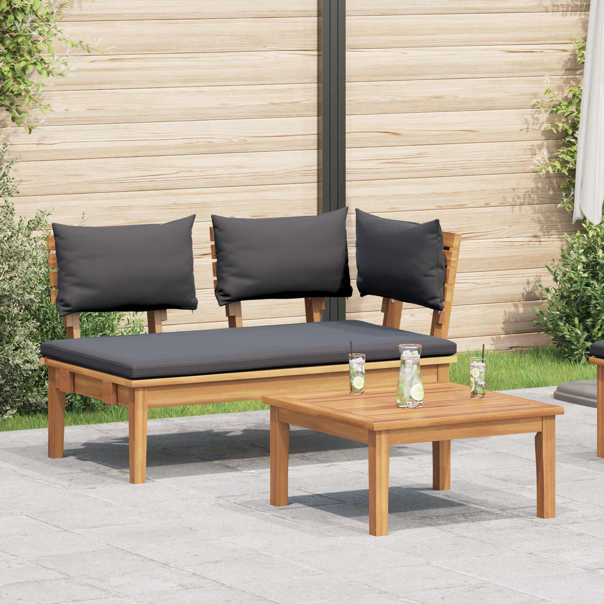 vidaXL Tuinstoel en Tafel Set 2 pcs Crème en bruin Massief teakhout