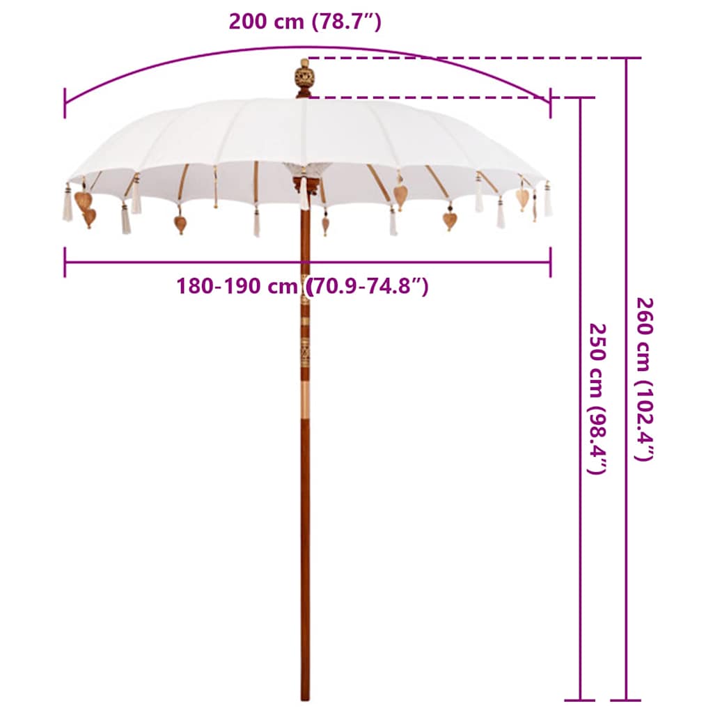 vidaXL Balinese Parasol Crème 190 x 190 x 260 cm Katoen