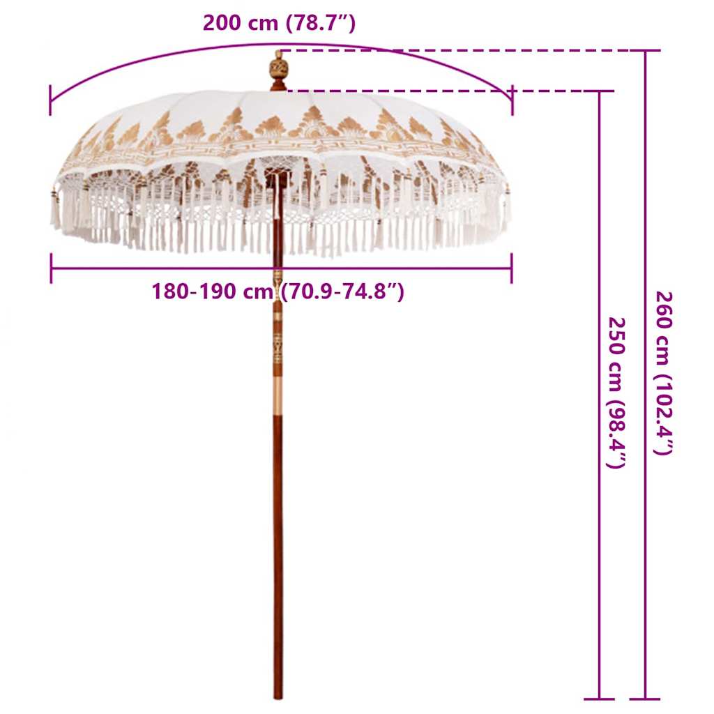 vidaXL Balinese Parasol Crème 190 x 190 x 260 cm Katoen