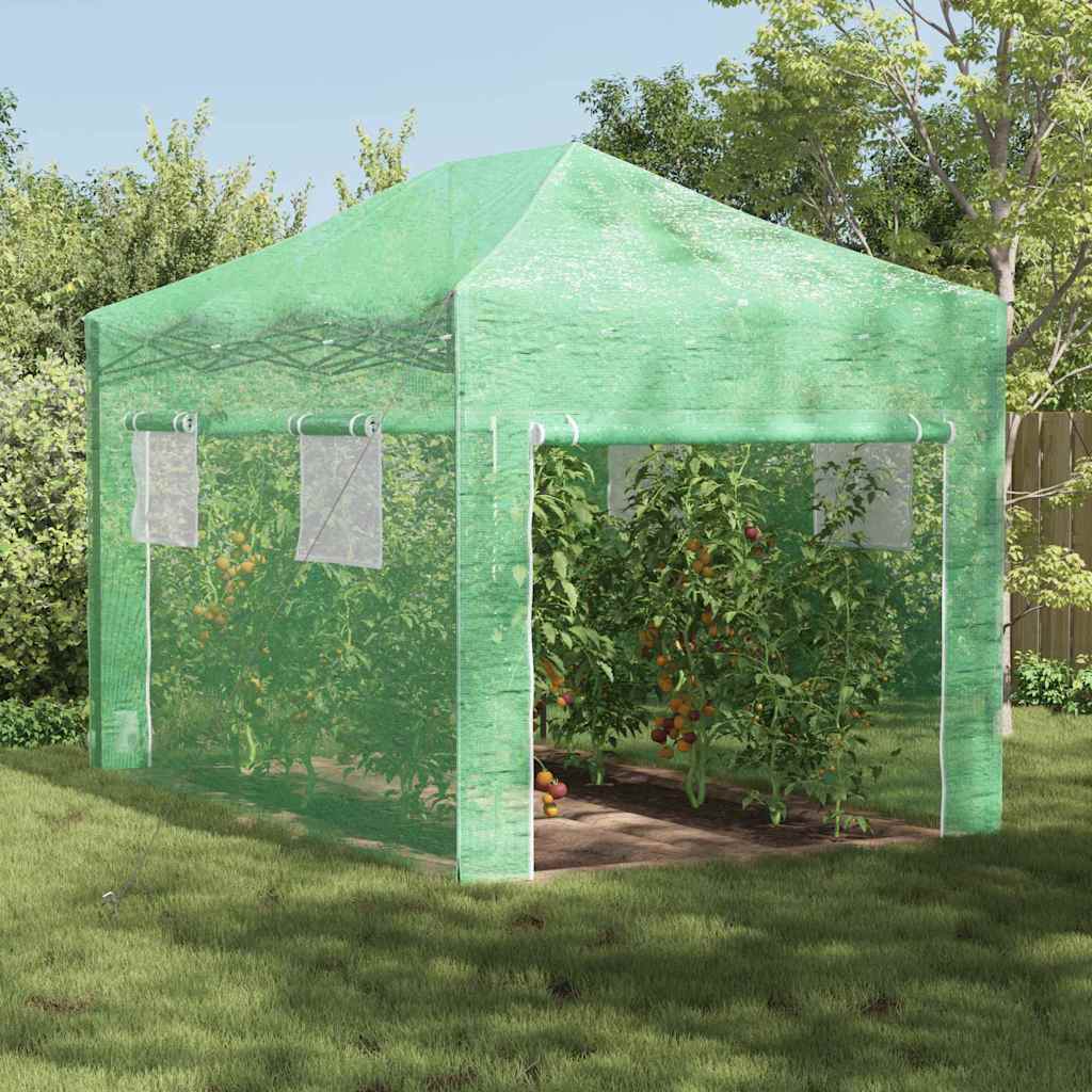 vidaXL Kas met Pop-up Frame met dak Groen 200 x 200 x 300 cm IJzer