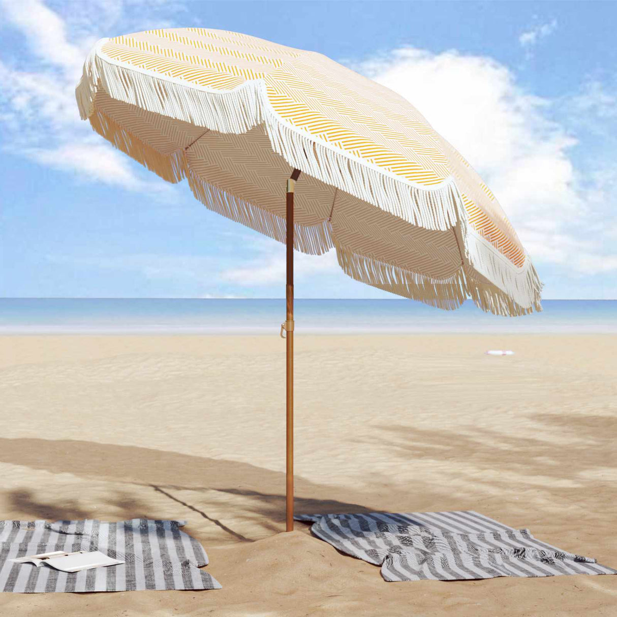 vidaXL Beach Umbrella Yellow and White 205 x 205 x 210 cm Polyester and Steel