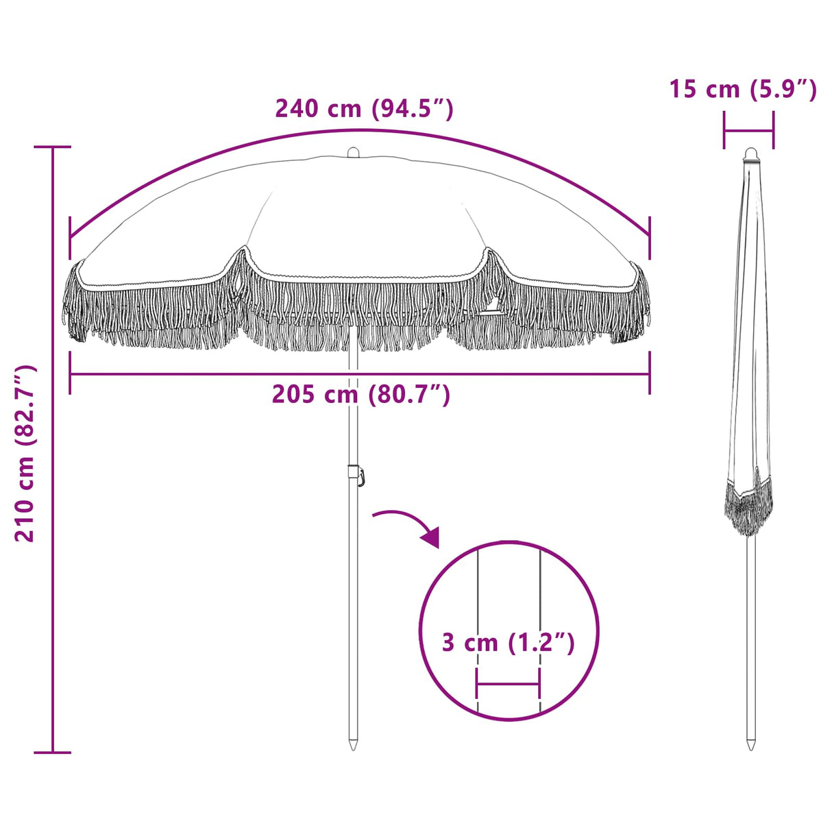 vidaXL Beach Umbrella Yellow and White 205 x 205 x 210 cm Polyester and Steel