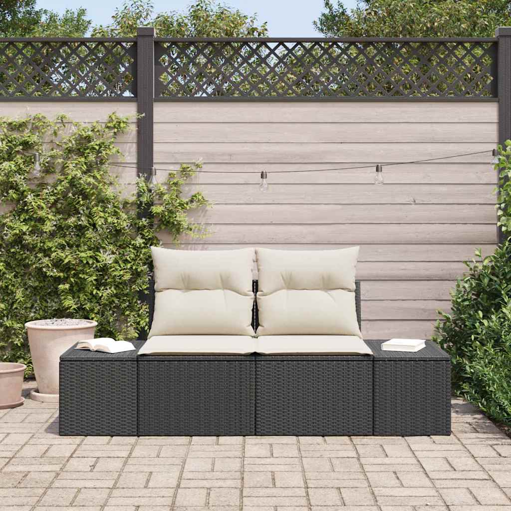 vidaXL Tuin Sofa met kussen Zwart 184 x 62 x 69 cm poly rattan