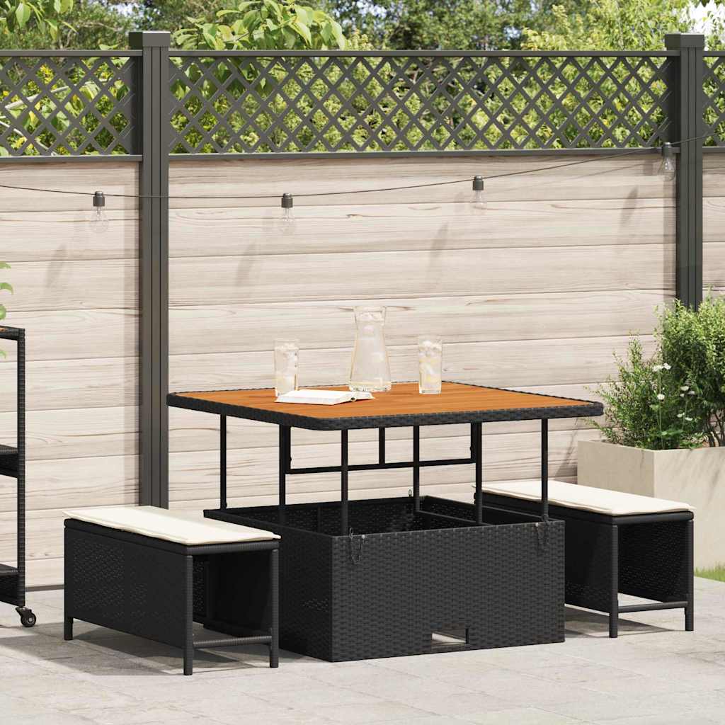 vidaXL Tuin Eettafel Set Zwart poly rattan