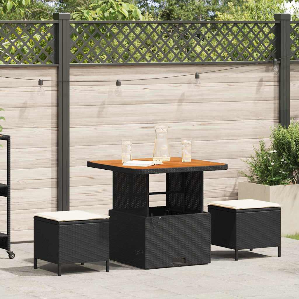 vidaXL Tuin Eettafel Set Zwart poly rattan