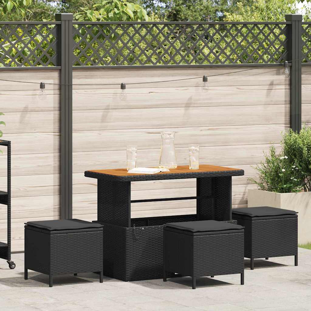 vidaXL Tuin Eettafel Set Zwart poly rattan