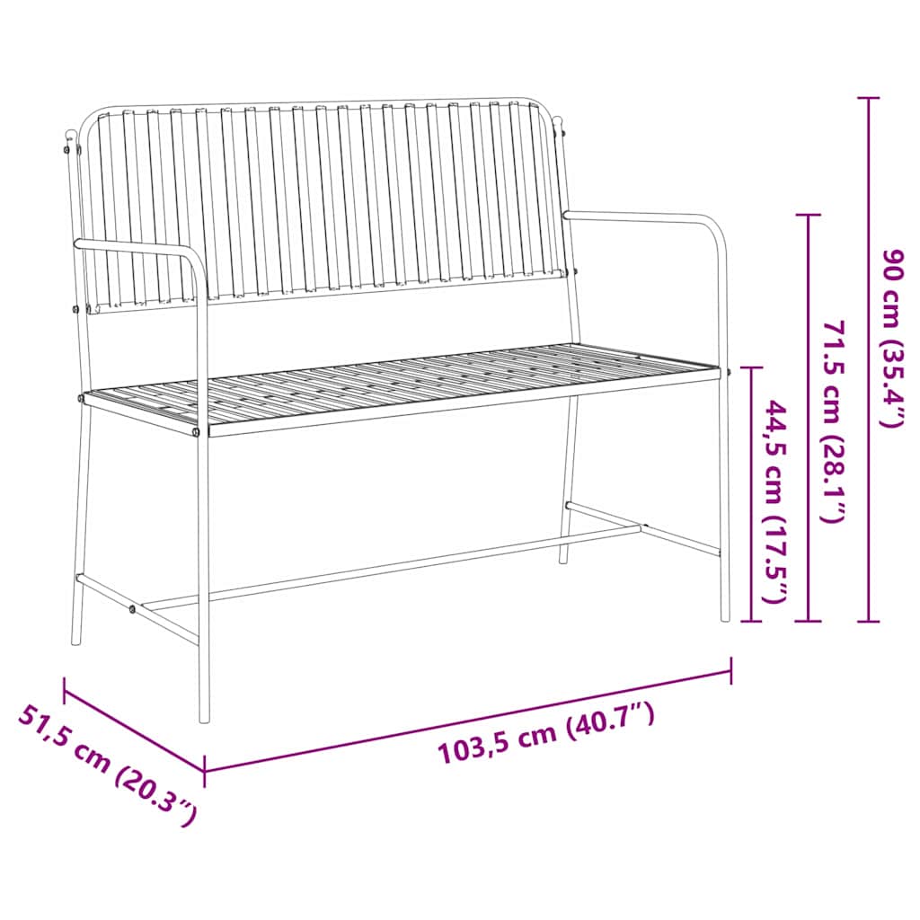 vidaXL Tuinbank Effen Wit 103,5 x 51,5 x 90 cm Staal