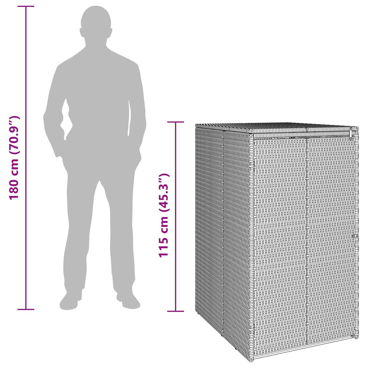vidaXL Waste Bin Box Black 65 x 80 x 115 cm Polyethylene