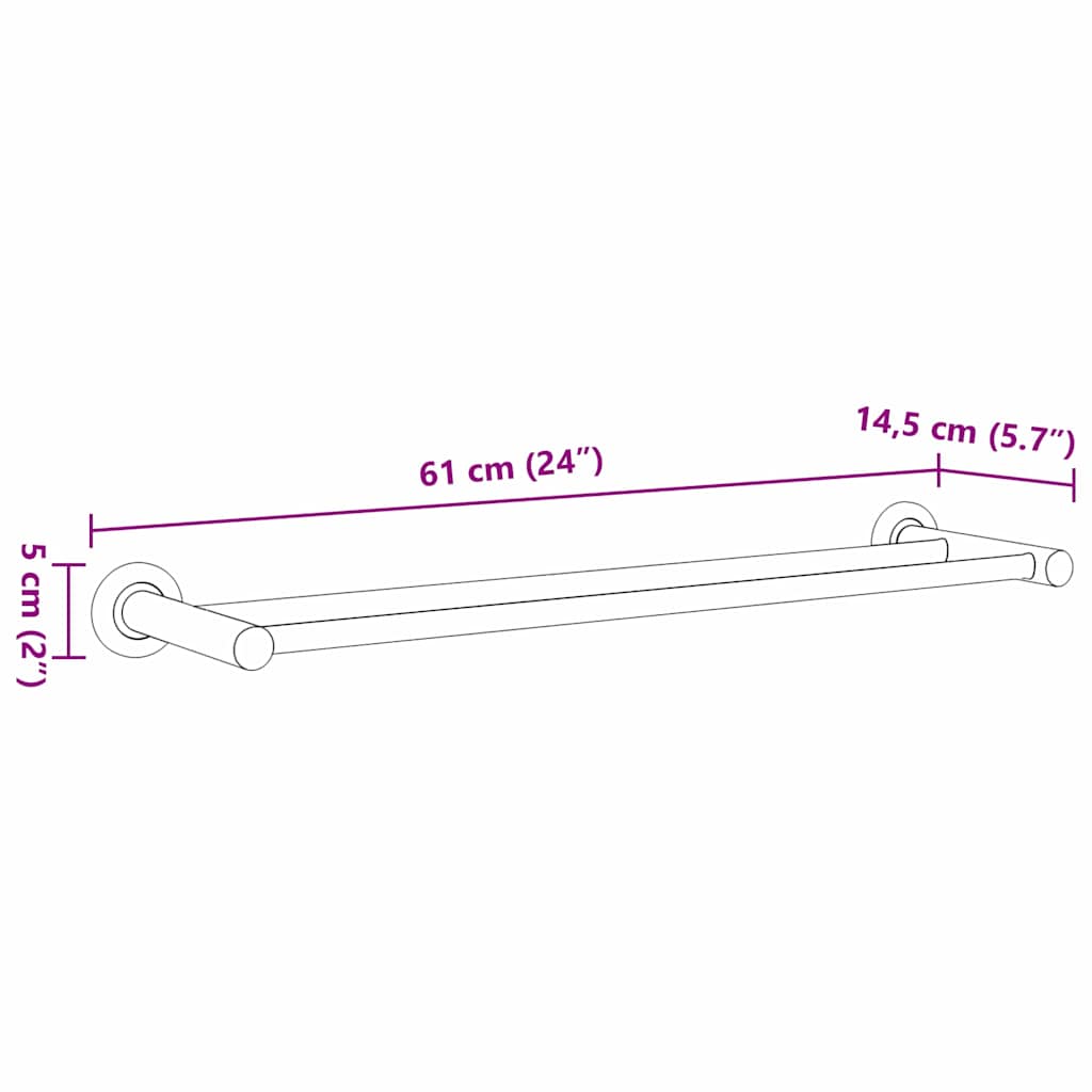 vidaXL Handdoekenrek Zwart 61 x 14,5 x 5 cm Roestvrij staal