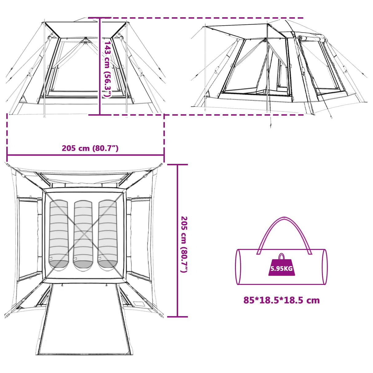 vidaXL Instant Tent met Rainfly voor 3 Personen met Snelle Bevrijding