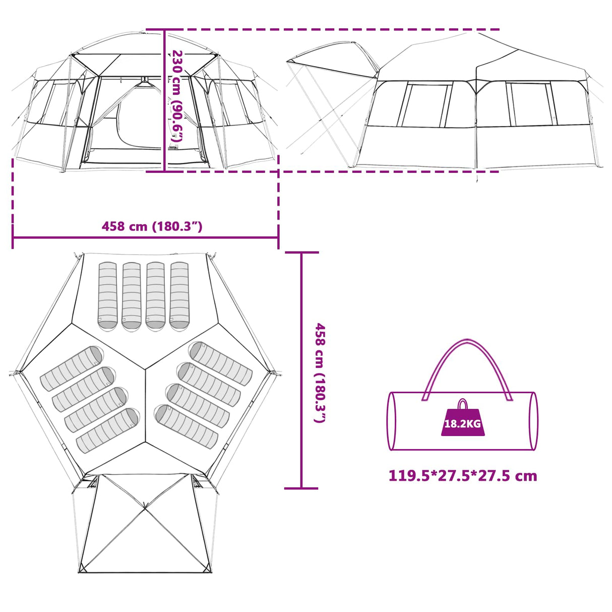 vidaXL Instant Tent met Rainfly voor 12 Personen met Snelle Bevestiging
