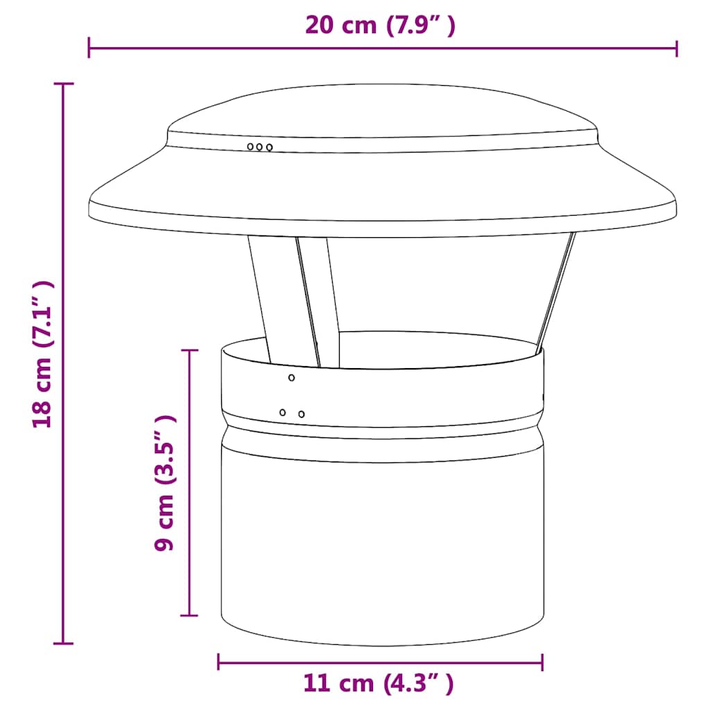 vidaXL Rain Cover Chimney Silver 20 x 20 x 18 cm Stainless Steel
