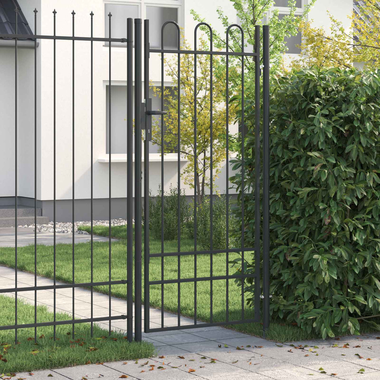 vidaXL Poort met gebogen bovenkant enkel 1x1,75 m staal zwart