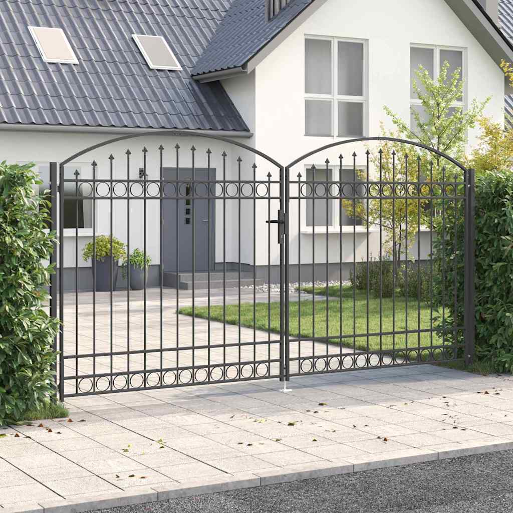 vidaXL Poort met gebogen bovenkant dubbel 300x125 cm staal zwart