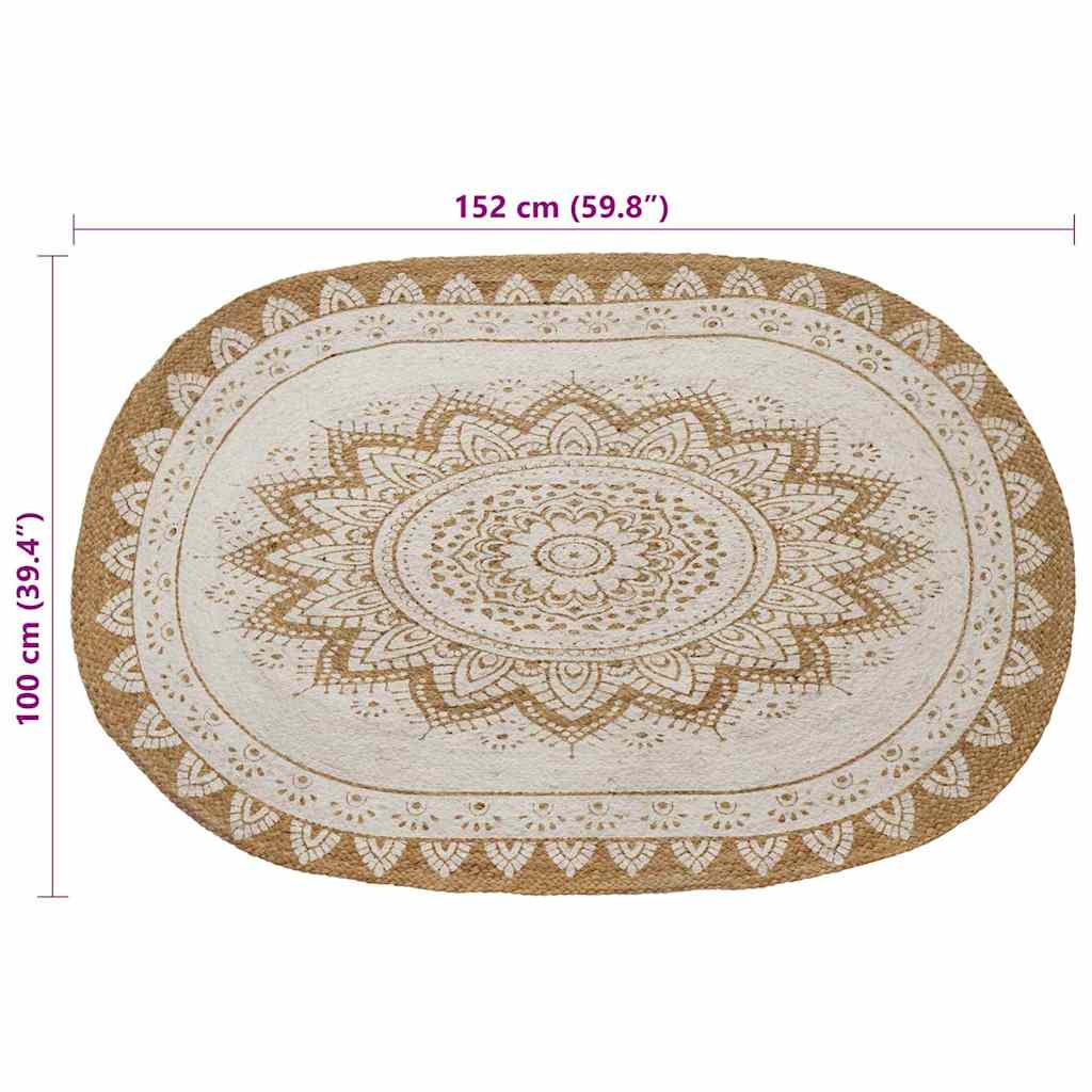 vidaXL Jute Tapijt Bloemen Naturel 100 x 152 cm Jute