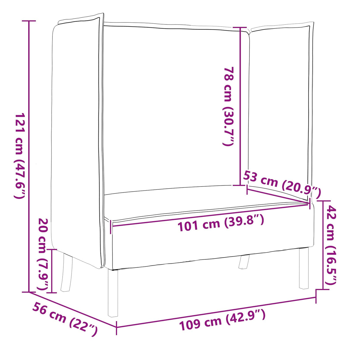 vidaXL Hoog rugbank 101cm Lichtgrijs Stof