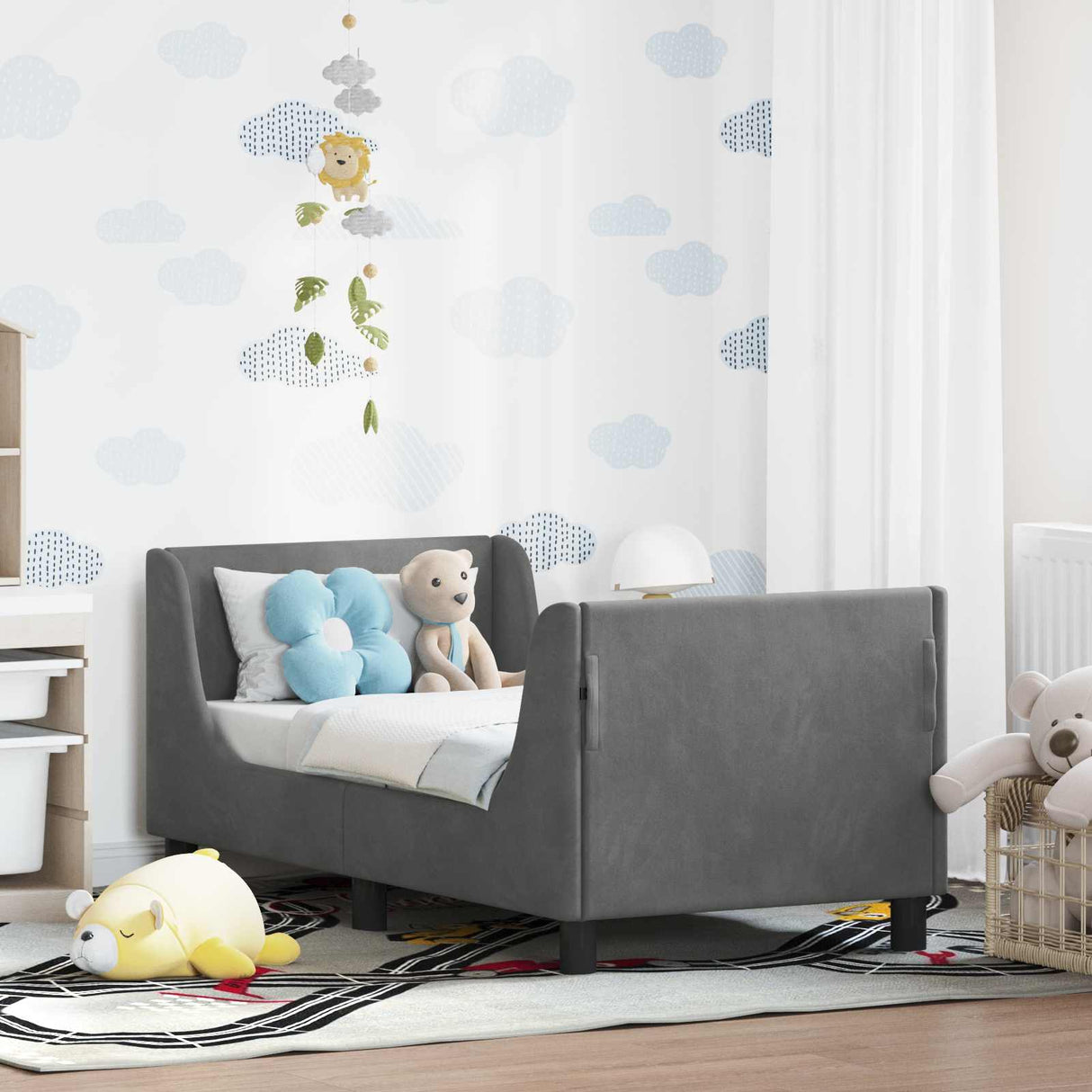 vidaXL Toddler Bed Frame with Headboard Dark Grey 70 x 140 cm Velvet