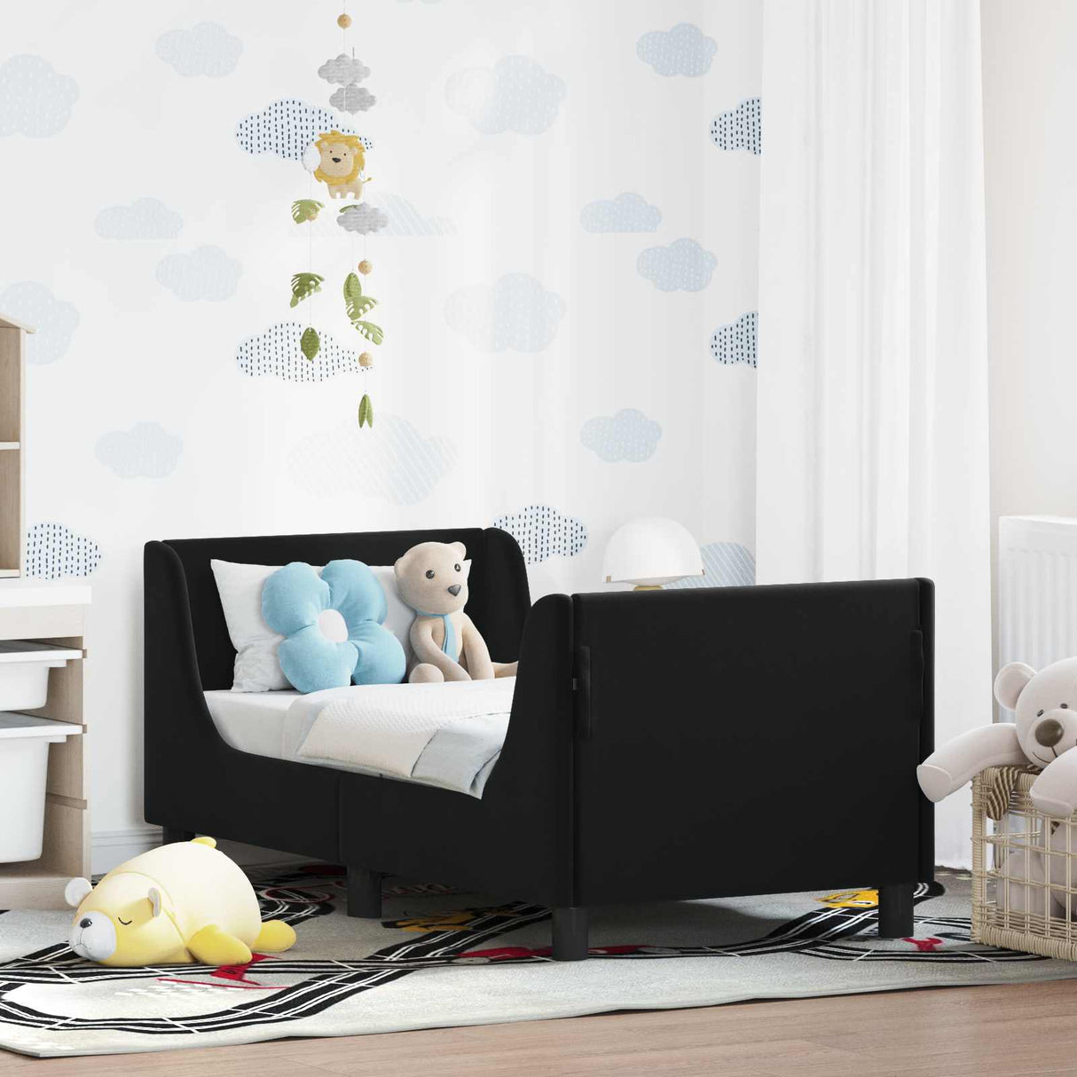vidaXL Toddler Bed Frame with Headboard Dark Grey 70 x 140 cm Velvet