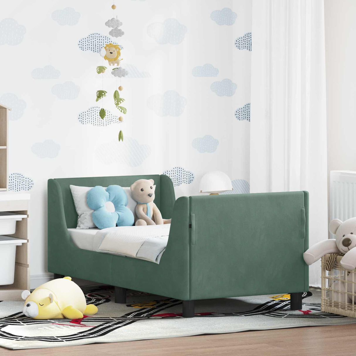 vidaXL Toddler Bed Frame with Headboard Dark Grey 70 x 140 cm Velvet
