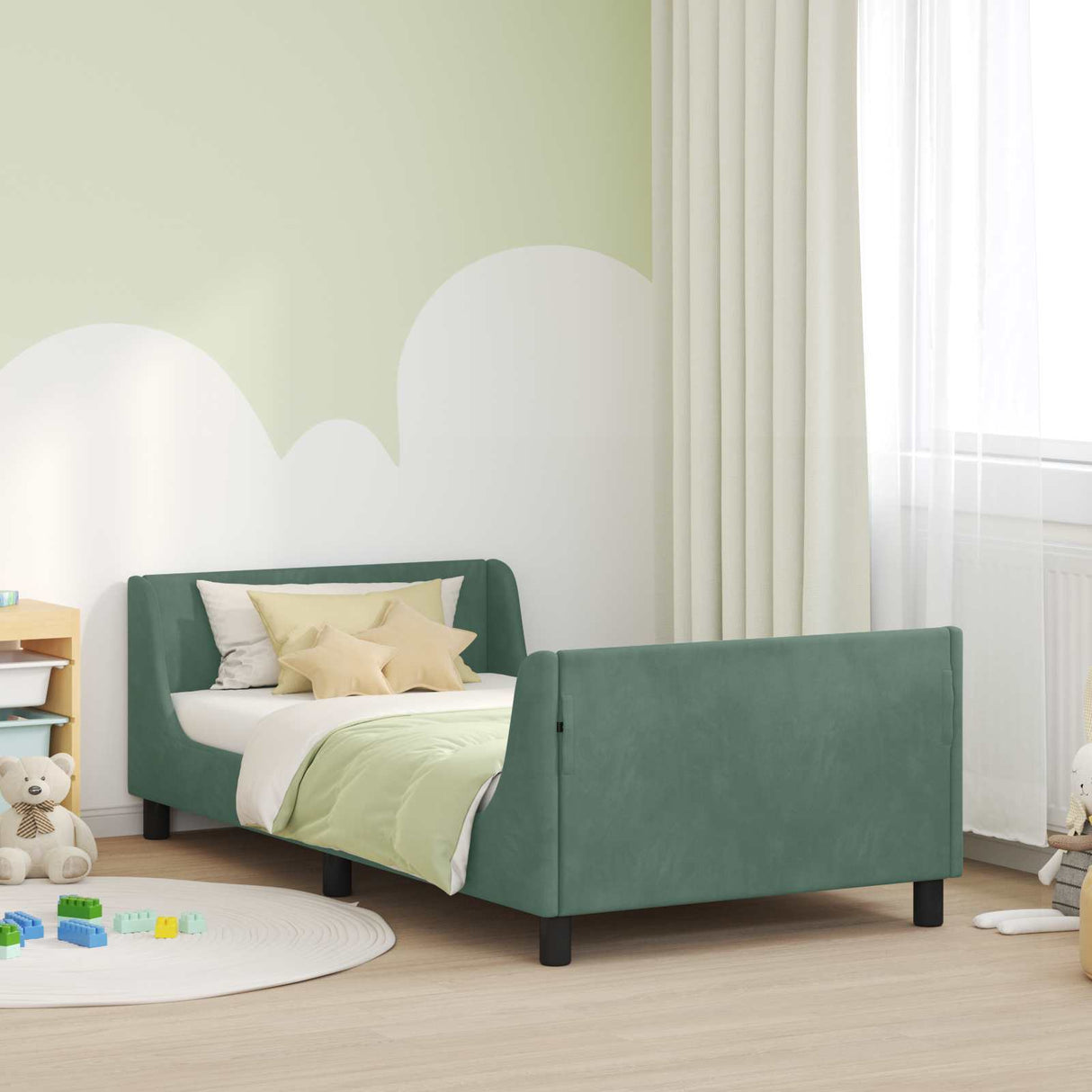 vidaXL Toddler Bed Frame with Headboard Dark Grey 70 x 140 cm Velvet
