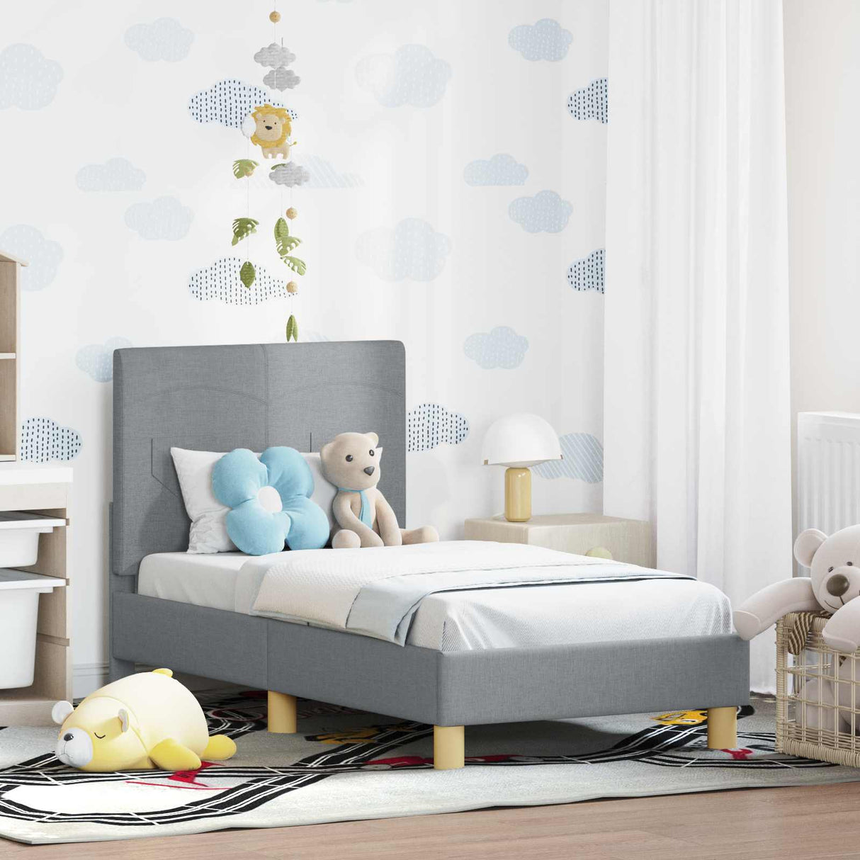 vidaXL Peuterbedframe met hoofdboard Lichtgrijs 70 x 140 cm Stof