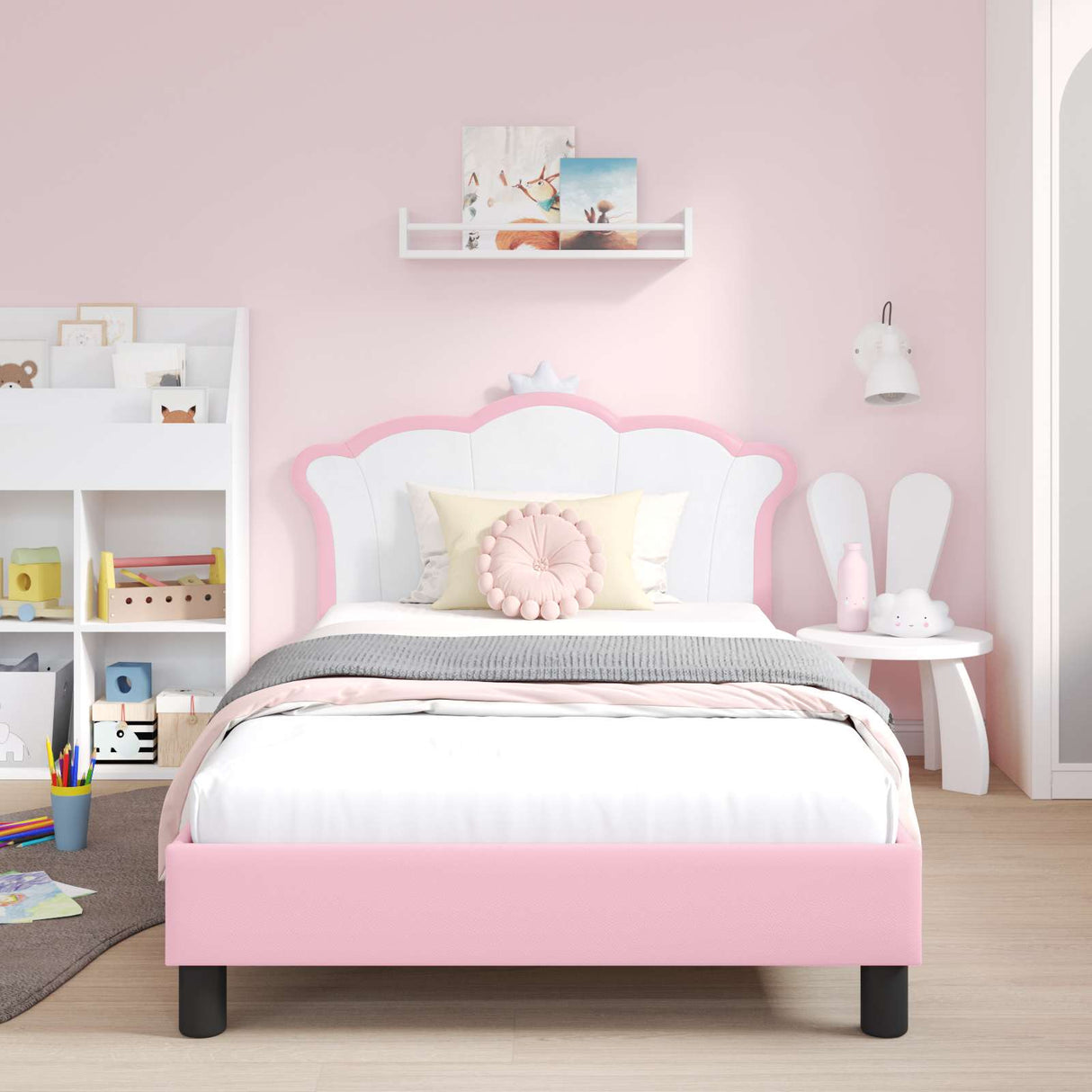 vidaXL Kinderen bedframe met hoofdboard Roze 80 x 200 cm PU